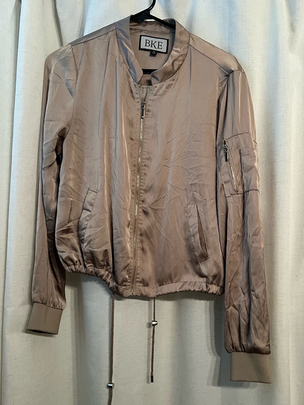 BKE Women's Gold/Taupe Satin-like Bomber Jacket
